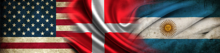Amerikansk, dansk og argentinisk flag
